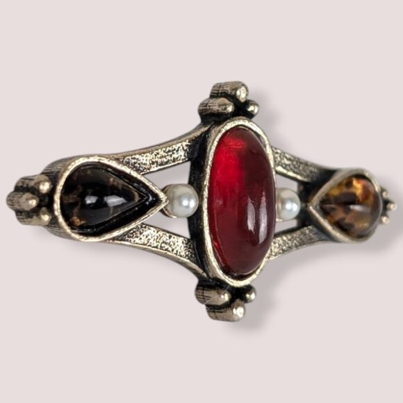 (2/$20) Vintage Red & Brown Bar Brooch - Picture 3 of 6